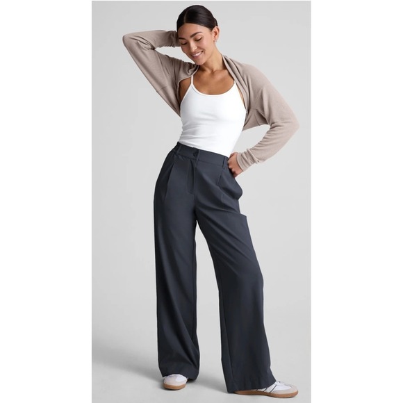 Beyond Yoga Pants - Beyond Yoga Status Stretch Wide Leg Trouser Pants Womens Medium Navy Pleated